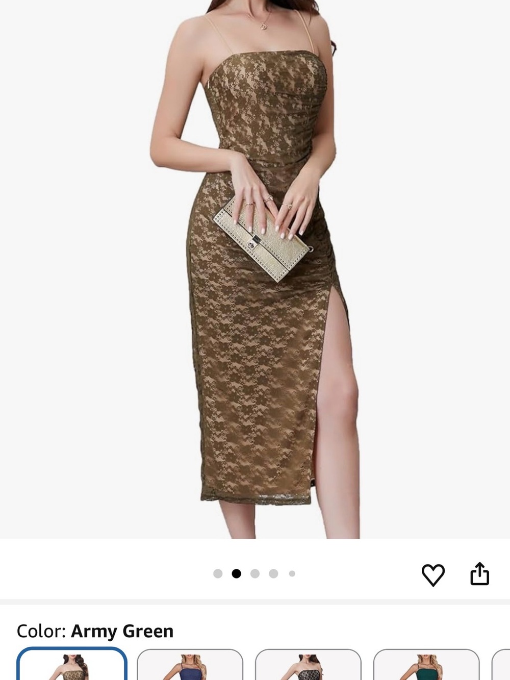 Strapless Lace Midi Dress in Army Green